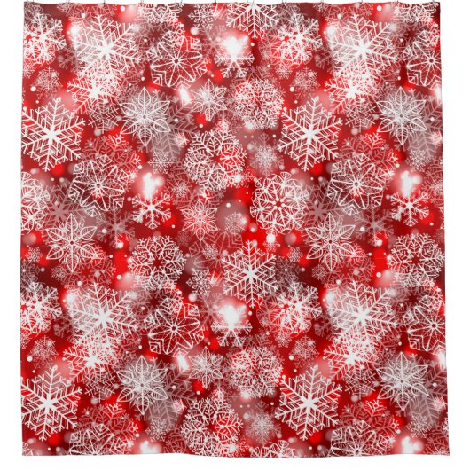 Schneeflocken in Rot Duschvorhang (Vorderseite)