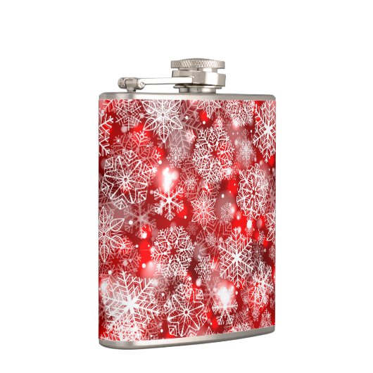 Schneeflocken in Rot Flachmann (Rechts)