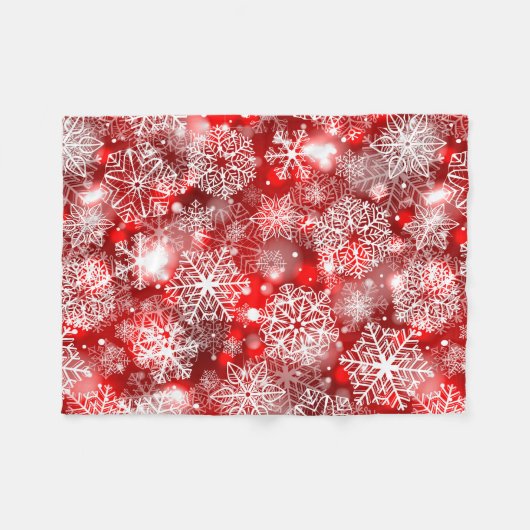 Schneeflocken in Rot Fleecedecke (Vorderseite (Horizontal))