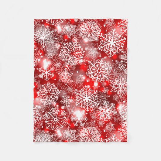 Schneeflocken in Rot Fleecedecke (Vorderseite)