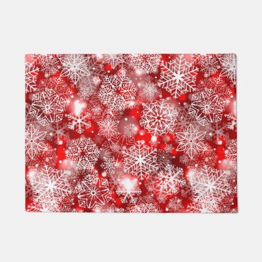 Schneeflocken in Rot Fußmatte (Vorderseite)