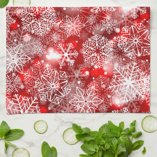 Schneeflocken in Rot Geschirrtuch (Gefaltet)