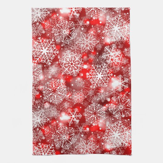 Schneeflocken in Rot Geschirrtuch (Vertikal)