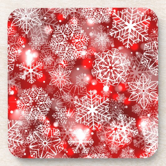 Schneeflocken in Rot Getränkeuntersetzer (Vorderseite)