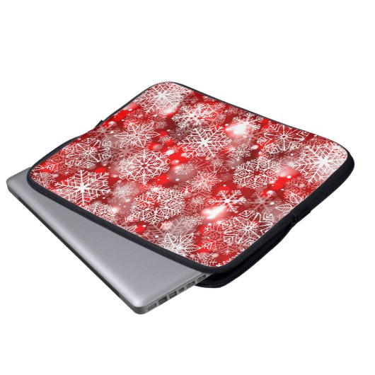 Schneeflocken in Rot Laptopschutzhülle (Vorne Knopf)