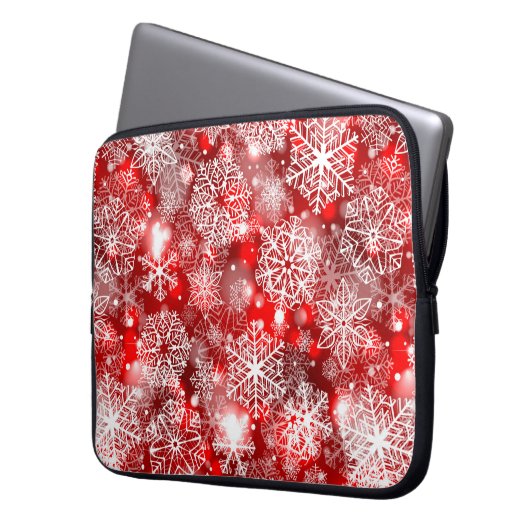 Schneeflocken in Rot Laptopschutzhülle (Vorderseite Links)