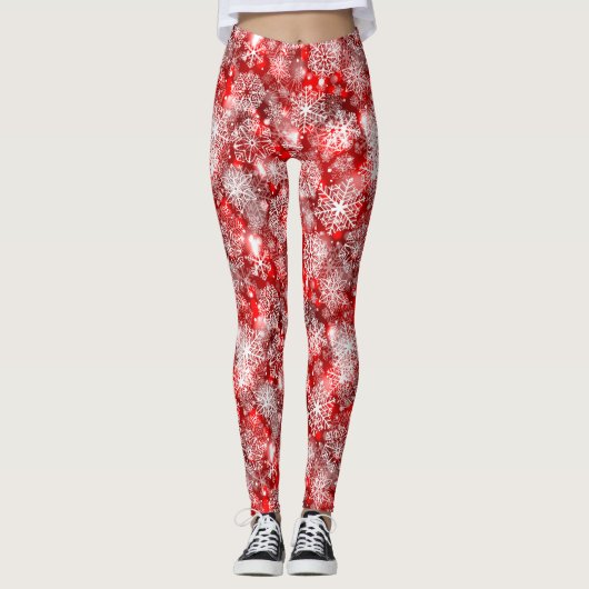 Schneeflocken in Rot Leggings (Vorderseite)