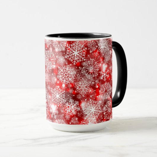 Schneeflocken in Rot Tasse (VorderseiteRechts)