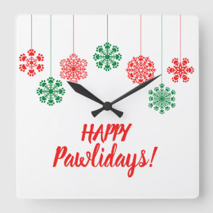 Schneeflocken in rot und grün drucken quadratische wanduhr