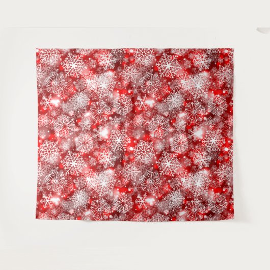 Schneeflocken in Rot Wandteppich (Vorderseite (Horizontal))