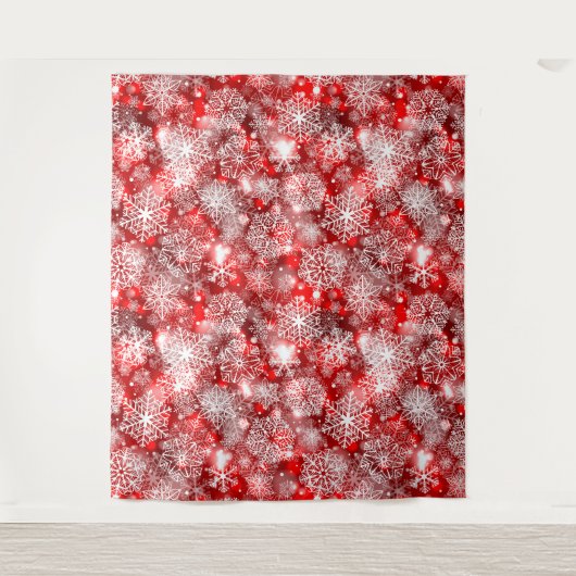 Schneeflocken in Rot Wandteppich (Vorderseite)