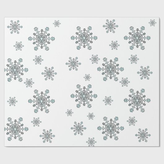 Schneeflocken in Silberweiß und Blau in Weiß Geschenkpapier (Flach)