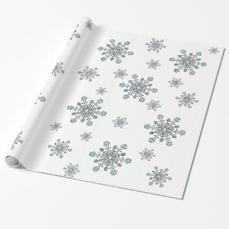Schneeflocken in Silberweiß und Blau in Weiß Geschenkpapier