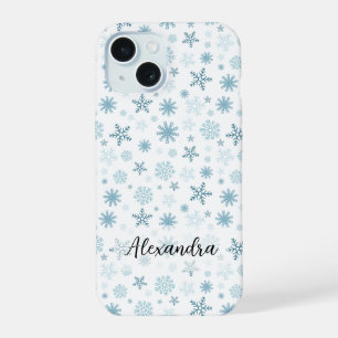 Schneeflocken in verschiedenen Blautönen Winter iPhone 15 Hülle