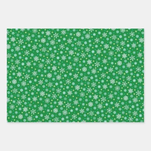 Schneeflocken in verschiedenen Formen schwarz grün Geschenkpapier Set (Vorderseite 2)