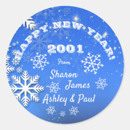 Schneeflocken Individuelle Name Frohes Neues Jahr Runder Aufkleber