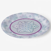 Schneeflocken Iridescent Blue & Lila Pappteller (Schrägansicht)