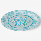 Schneeflocken Iridescent Blue Pappteller (Schrägansicht)