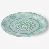 Schneeflocken Iridescent Winter Green Pappteller (Schrägansicht)