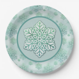 Schneeflocken Iridescent Winter Green Pappteller