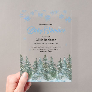 Schneeflocken Kiefern Winter Baby Shower Acryleinladungen
