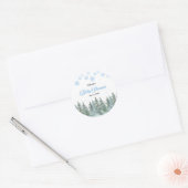 Schneeflocken Kiefern Winter Baby Shower  Runder Aufkleber (Umschlag)