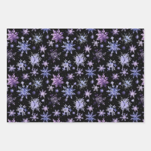 Schneeflocken lila geschenkpapier set (Vorderseite 3)