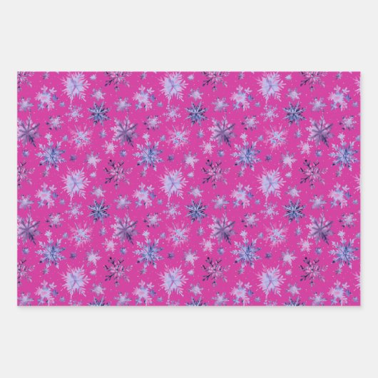 Schneeflocken lila geschenkpapier set (Vorderseite)