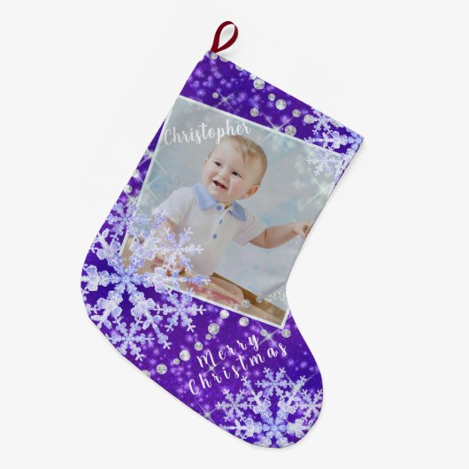 Schneeflocken Lila Großer Weihnachtsstrumpf (Vorderansicht (hängend))