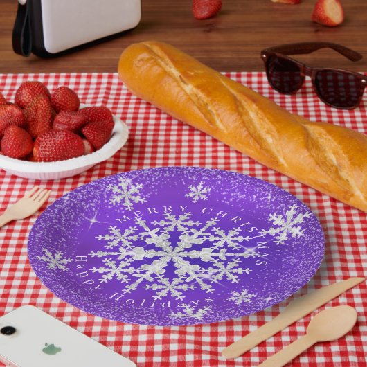 Schneeflocken Lila Pappteller (Picknick)