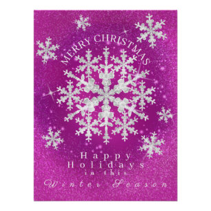 Schneeflocken Magenta Weißes Glossposter Poster