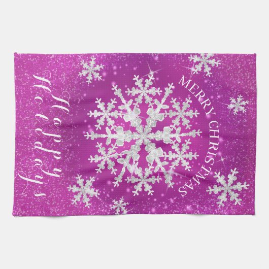 Schneeflocken Magenta White Geschirrtuch (Horizontal)