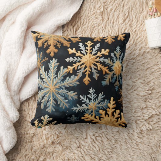 Schneeflocken Magie Weihnachten Schwarzes Gold Bla Kissen (Decke)