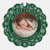 Schneeflocken Mein erstes Weihnachts-Foto Grün Ornament Karte (Vorderseite)