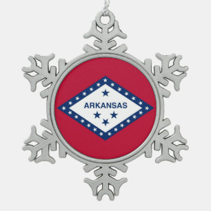 Schneeflocken mit Arkansas Flag Zinn-Ornament
