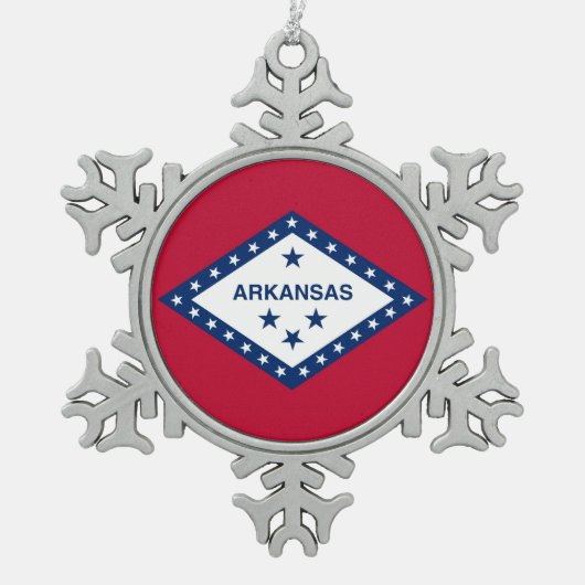 Schneeflocken mit Arkansas Flag Zinn-Ornament (Vorderseite)