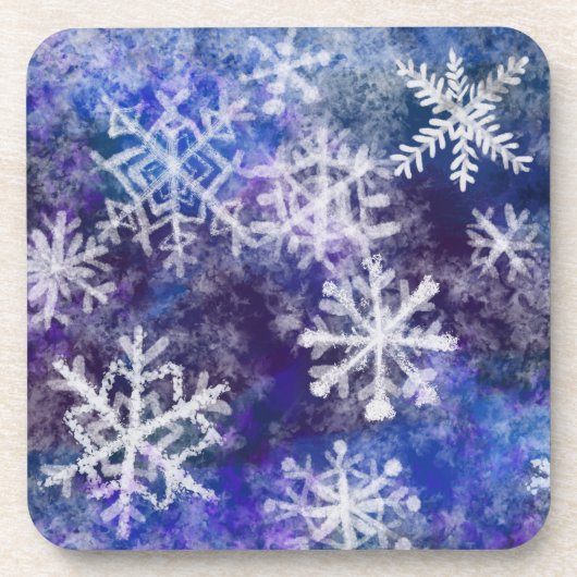 Schneeflocken mit blauem Hintergrund Getränkeuntersetzer (Vorderseite)