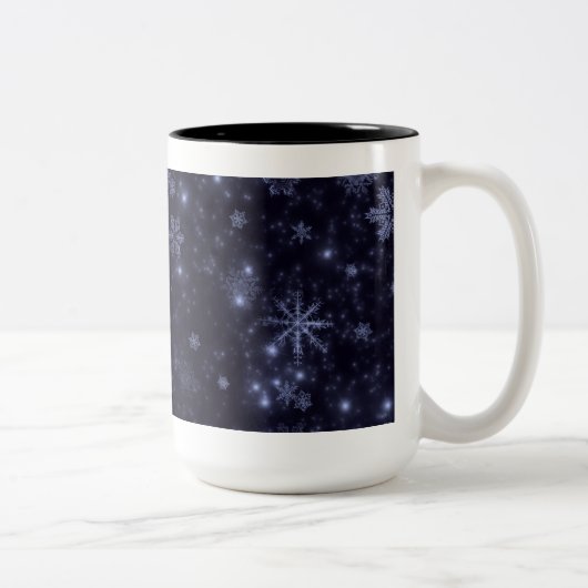 Schneeflocken mit blauem Hintergrund Zweifarbige Tasse (Rechts)