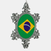Schneeflocken mit brasilianischer Flagge Zinn-Ornament (Links)