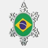 Schneeflocken mit brasilianischer Flagge Zinn-Ornament (Rechts)