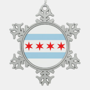 Schneeflocken mit Chicago, Illinois Flag Zinn-Ornament