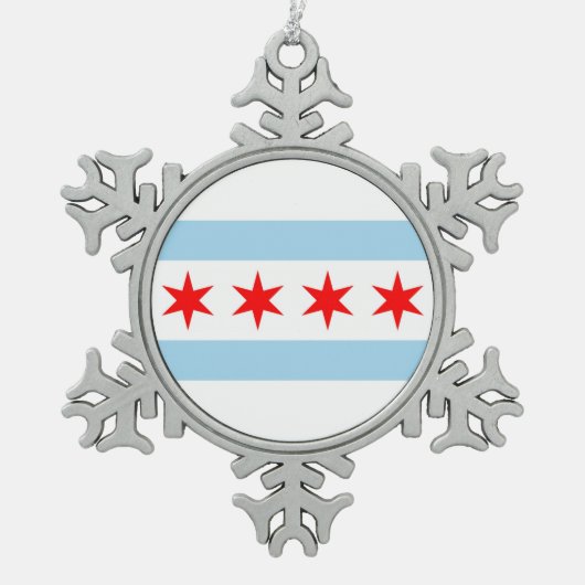 Schneeflocken mit Chicago, Illinois Flag Zinn-Ornament (Vorderseite)
