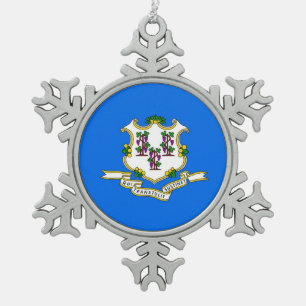 Schneeflocken mit Connecticut-Flagge Zinn-Ornament