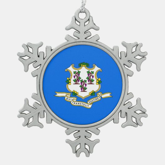 Schneeflocken mit Connecticut-Flagge Zinn-Ornament (Vorderseite)