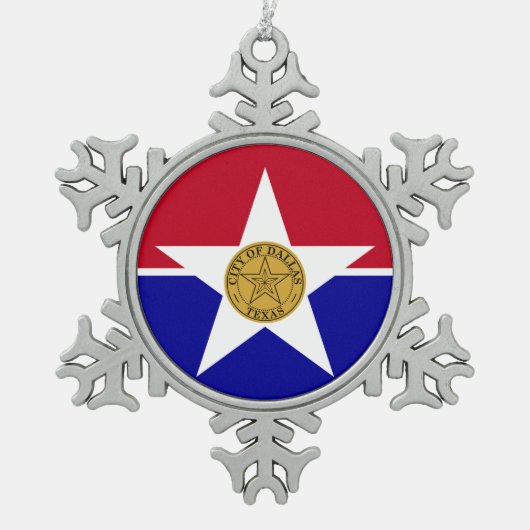 Schneeflocken mit Dallas Flag Zinn-Ornament (Vorderseite)