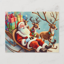 Schneeflocken mit dem Weihnachtsmann tanzen: Fügen Feiertagspostkarte