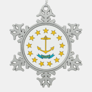 Schneeflocken mit der Flagge der Insel Rhode Schneeflocken Zinn-Ornament