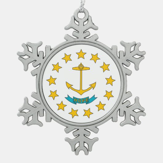 Schneeflocken mit der Flagge der Insel Rhode Schneeflocken Zinn-Ornament (Vorderseite)