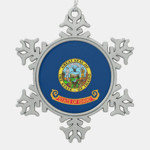 Schneeflocken mit der Flagge von Idaho Zinn-Ornament