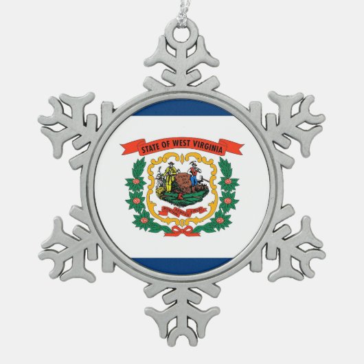 Schneeflocken mit der Flagge von West Virginia Zinn-Ornament (Vorderseite)